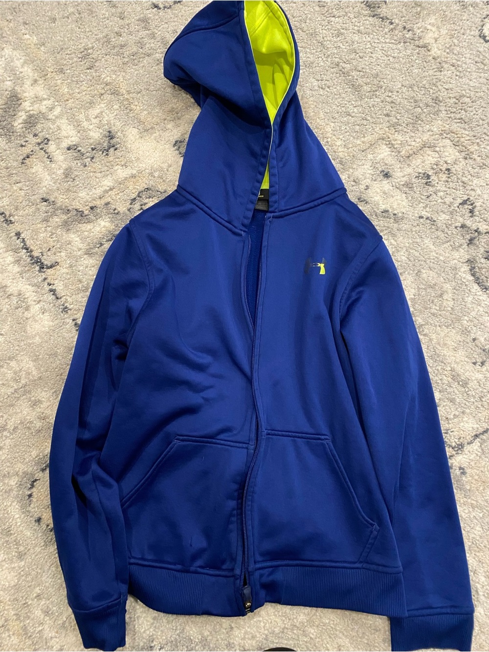 Under Armour Boys' Royal Blue Hooded Zip Jacket with Neon Yellow Lining